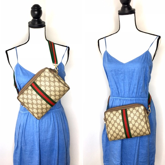 Authentic Gucci brown monogram coated canvas crossbody bag, clutch